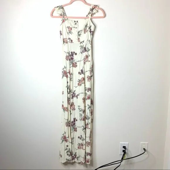 Flynn Skye Floral Bardot Maxi Dress Cream Size Small - Picture 3 of 15